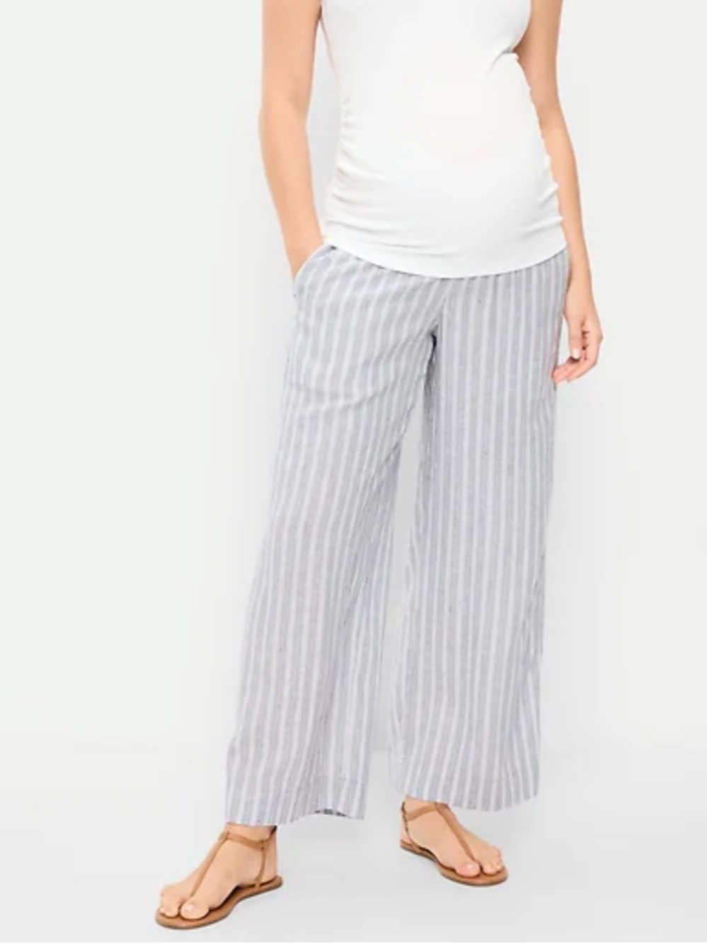 Old Navy Maternity Rollover Waist Linen-Blend Wide-Leg Pants